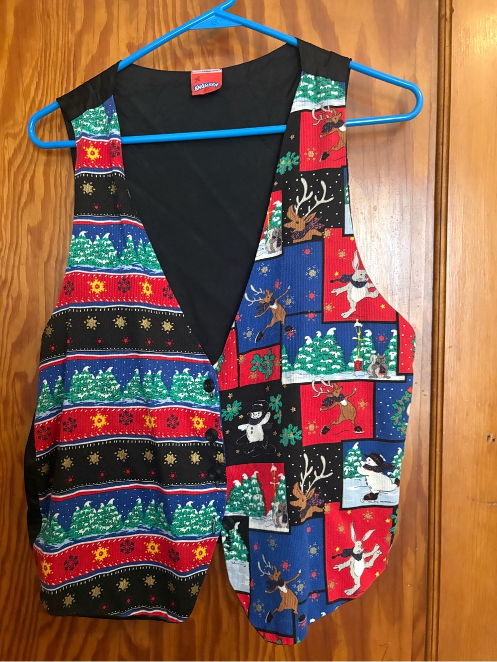 Novelty Holiday Patchwork Vest - Red/Blue/Black